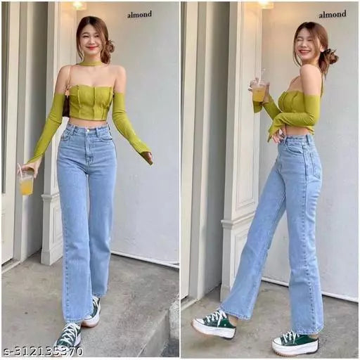 SAANU'S FASHION - STYLISH WIDE LEG DENIM JEANS FOR GIRLS & WOMEN