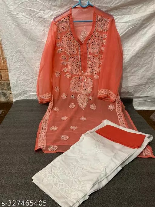 MIRROR WORK CHIKANKARI KURTI WITH INNER AND PANT