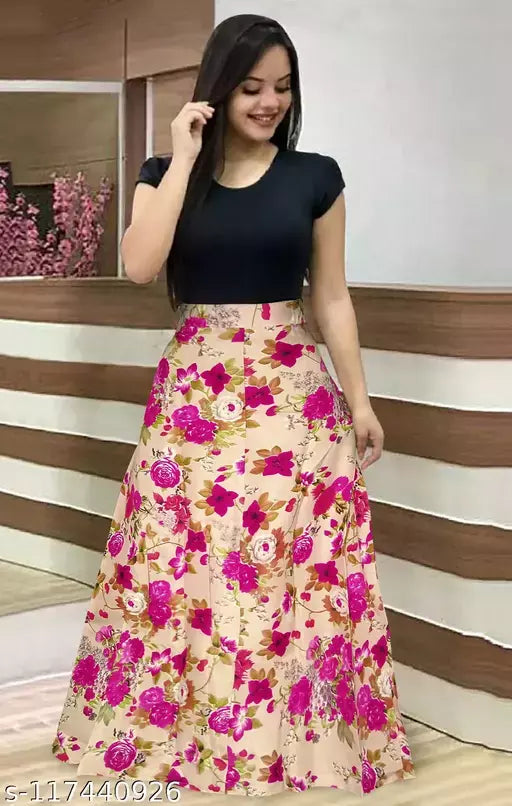 Dhunki Designer Floral Print Skirt
