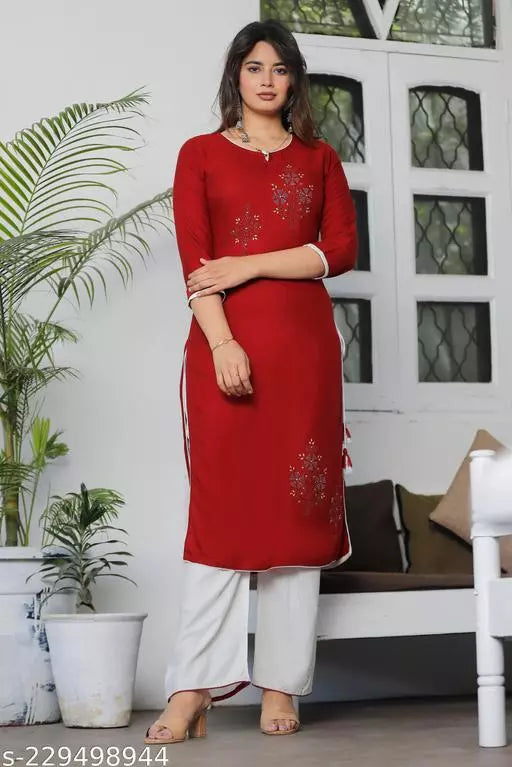 womens viscose Rayon kurta set  kurta with palazzo  party wear kurta set  embroidery kurta set  festival wear kurta  daily wear kurta set