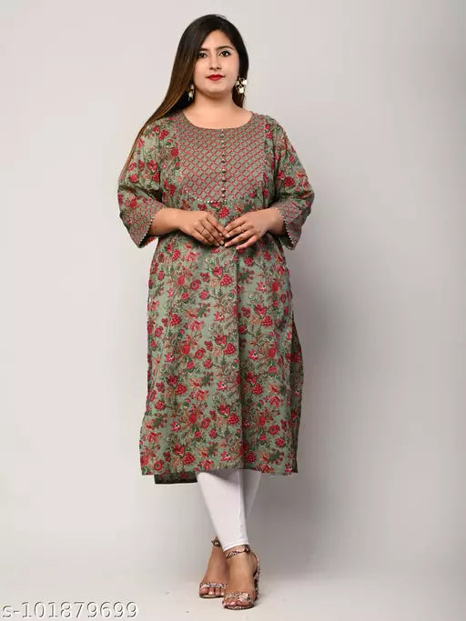 Swasti  Plus Size Women Floral Print  Geometric Print Pure Cotton Straight Kurta
