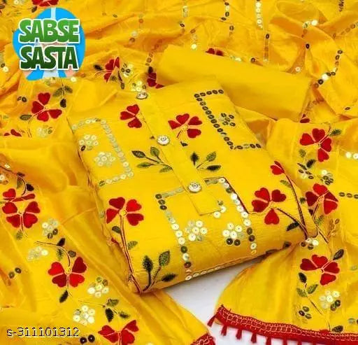 Chanderi Cotton NEW Hit Sequence Embroidery design Work Women's Salwar Suits & Dress Materials
