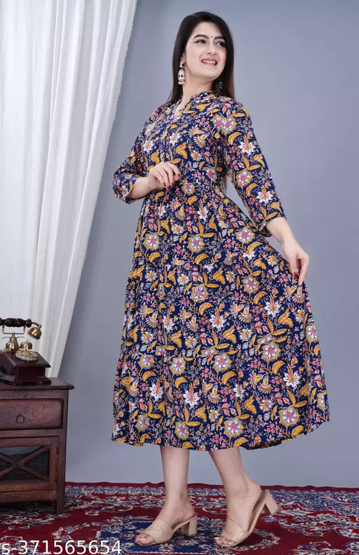 Women Printed Viscose Rayon Anarkali Kurta Maroon