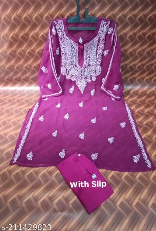 pooja chiffon heavy gala booti nc.special kurti with inner.