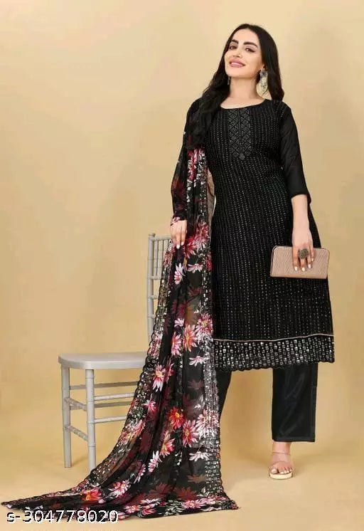 Women's Unstiched fancy Georgette Suits Sequence Embroidered Salwar Suits & dress Materials Black Colours