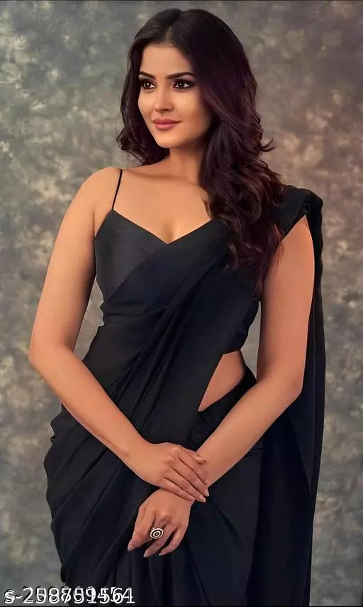 Georgette Black Sarees plain BY KRADDLE