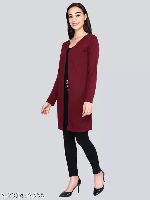 Vivient Women Maroon Plain long Shrug