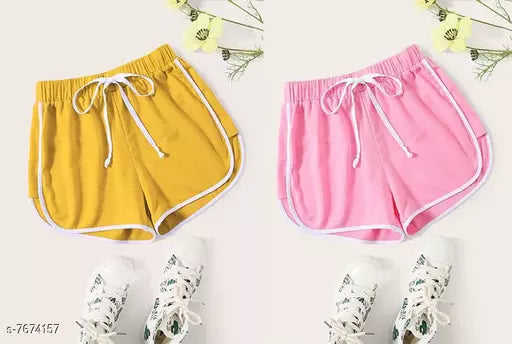 Vivient Women Mustured And Pink Shorts Combo