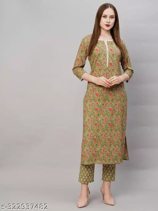 Anni Designer Women's Green Ethnic Motifs Printed Kurta with Trouser
