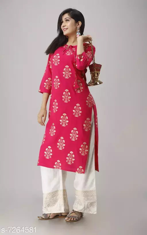 Women's Printed Rayon Kurta with Palazzos