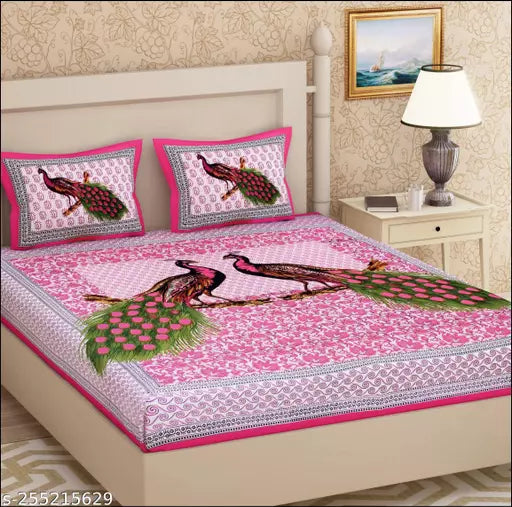 Jaipuri Pure Cotton Double Bedsheet With 2 Pillow Cover