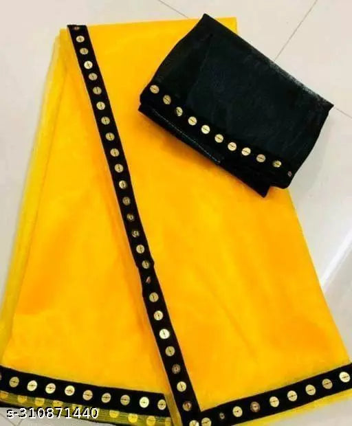 Abhisarika Drishya Net Gold saree with all over fancy moti lace with unstich blouse