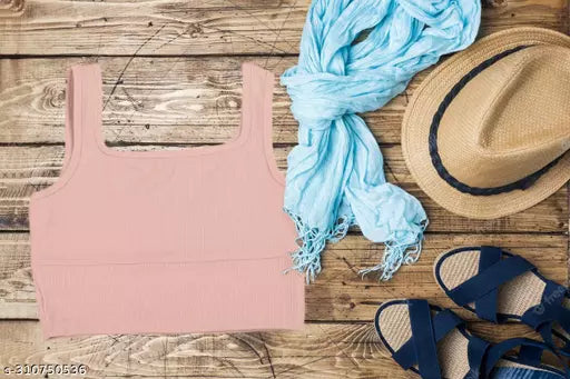 Women's Solid Cotton Rib Knit Crop Tank Top