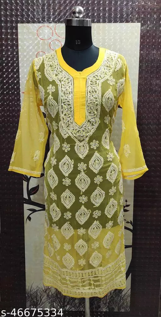 Handwork Chikankari Chiffon boota jall kurti.