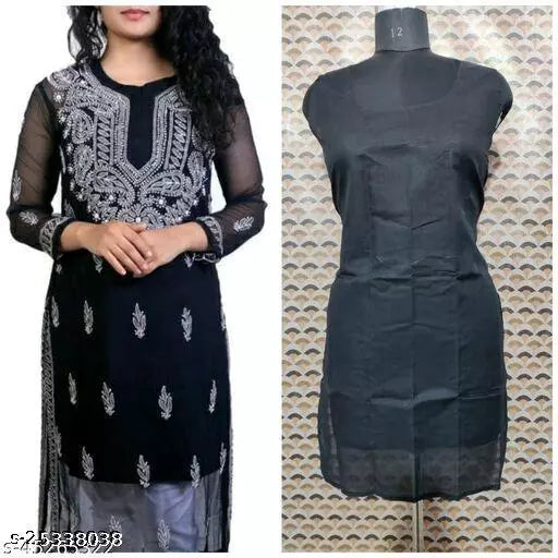 Handwork Embroidered Chikankari Chiffon Galabooti Long kurti with Camisole innr