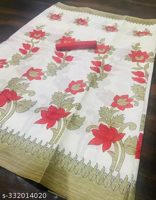 LIGHT WEIGHT FLORAL PRINTED KHADI SILK BLENDED SAREE