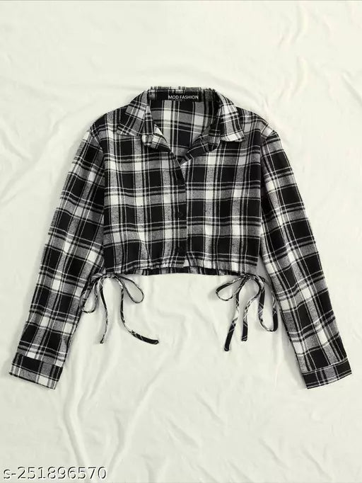 Chic Checkered Crop Top with Side Drawstring