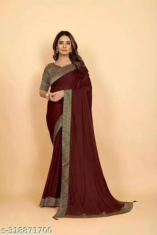 Bhagalpuri Soft Silk Black Lace border COFFEE Saree With NEW MAHARANI BLACK  BORDER Blouse BY KRADDLE