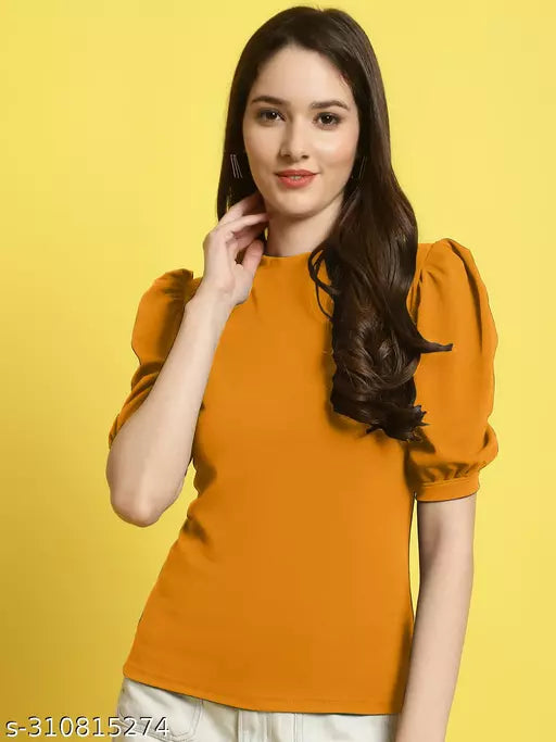 Casual Regular Sleeves Solid Women Yellow Top (Women Top | Women Tops | Top)