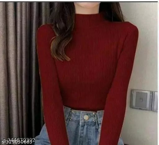 Jkp Collection Women's & Girl's Casual Top For Stylish Lycra Fabric Full Sleeve Solid pattern Perfact Top In Color Maroon