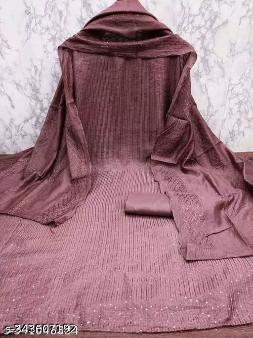 chanderi cotton sequience work dress material for women with zero matching
