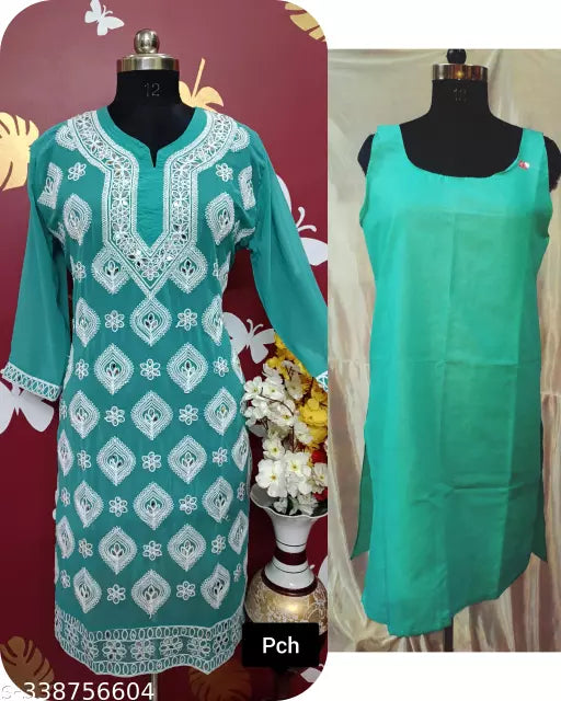 Chikankari embroidered boota jaal georgette kurti with cotton inner.