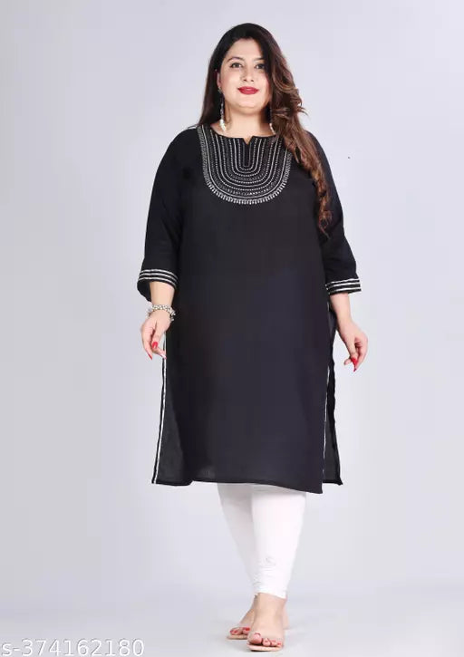 Black Embroidered Plus Size Kurti