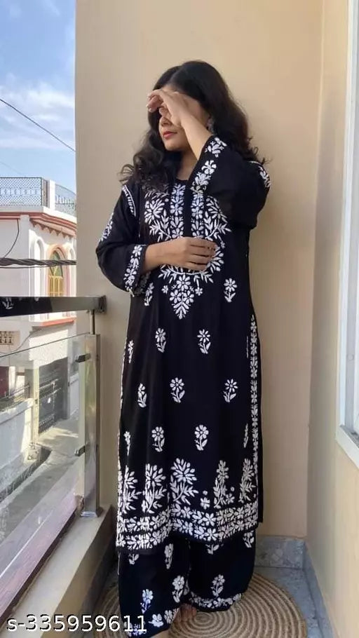BEST FESTIVE WEAR CHIKANKARI WORK KURTA WITH PLAZZO