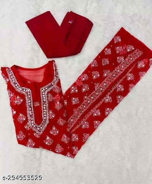Chikankari Mirror Work Embroidered Booti Jaal Long Handwork Kurti with Inner.