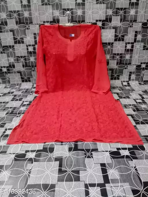 Aari Work Georgette Long Jaal Kurti.