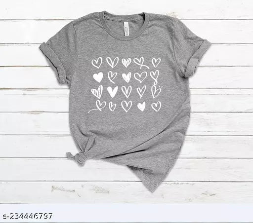 Vivient Women Grey Small Hearts Printed T-Shirt