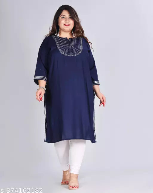 Blue Embroidered Plus Size Kurti