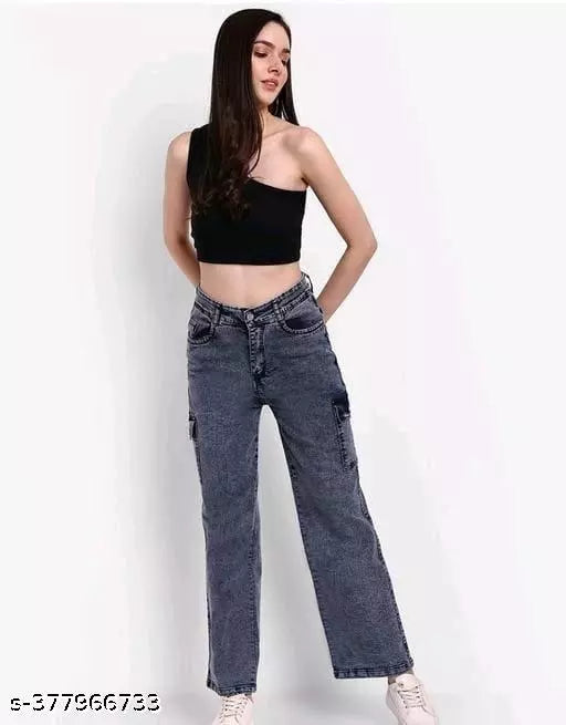 Jkp Collections Women & Girl Casual Jeans  Solid Pattern  Denim Fabric In Color Black