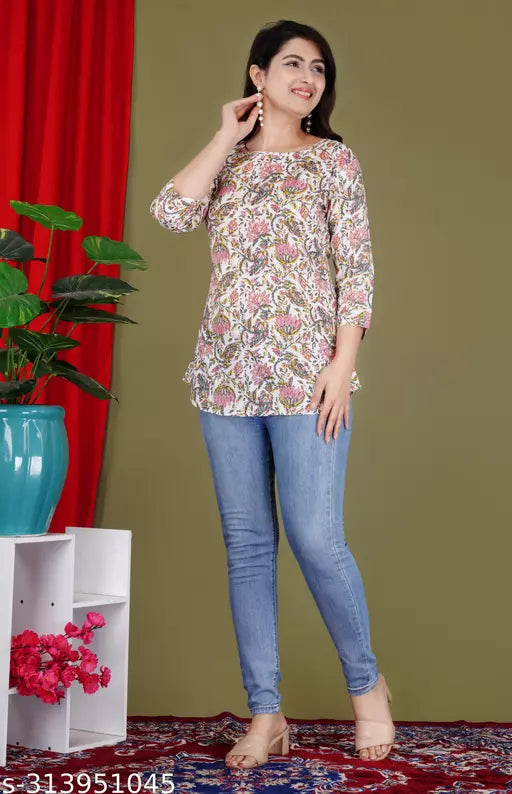 Shree Ganesh Fashion Gray  Printed  Rayon   Top and Tunic