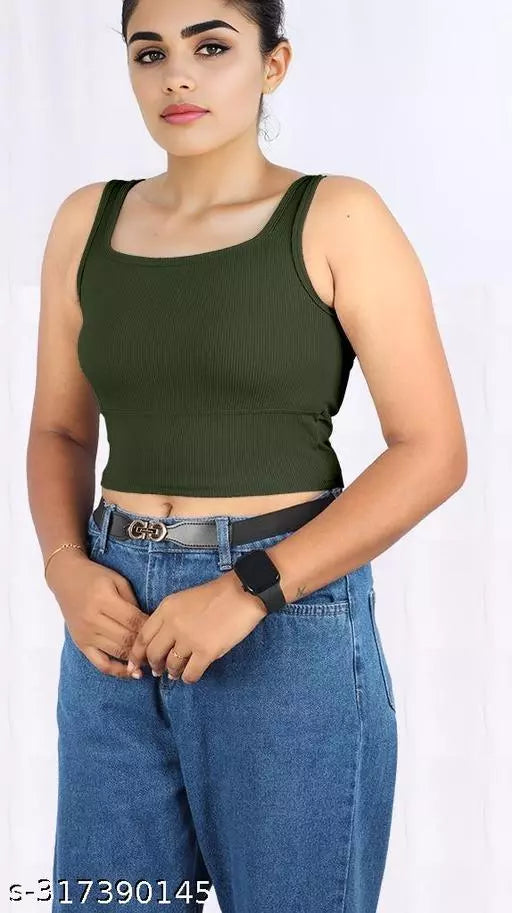 Women's Solid Cotton Rib Knit Crop Tank Top