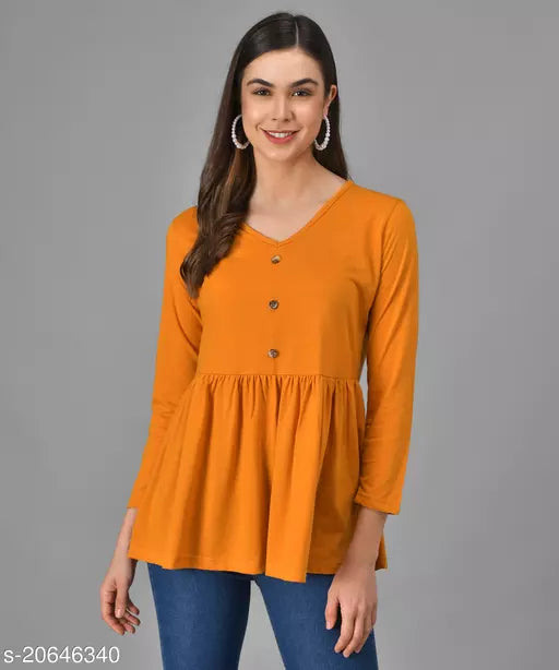 Vivient Women Mustrud Three Button Peplum Top