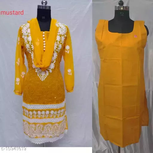 Aari sequence work georgette40inc kurti and  Inner with Dupatta.