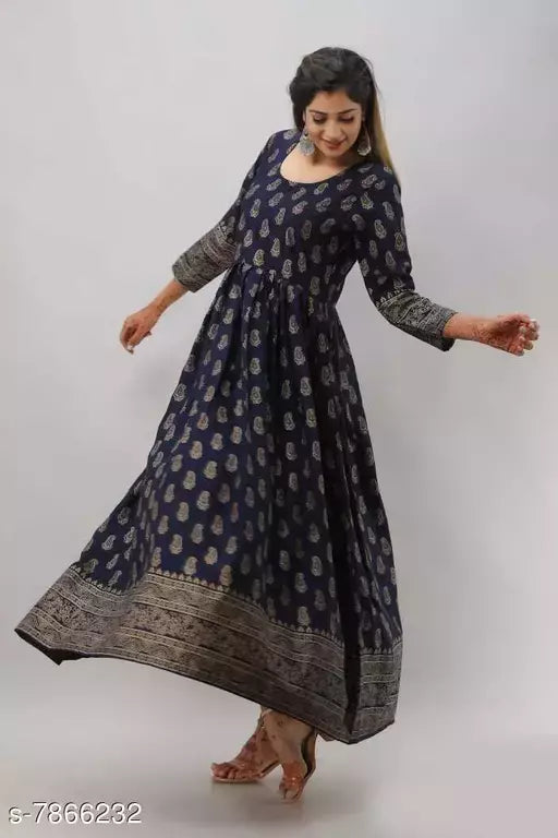 Women's Printed Rayon Long Anarkali Kurti