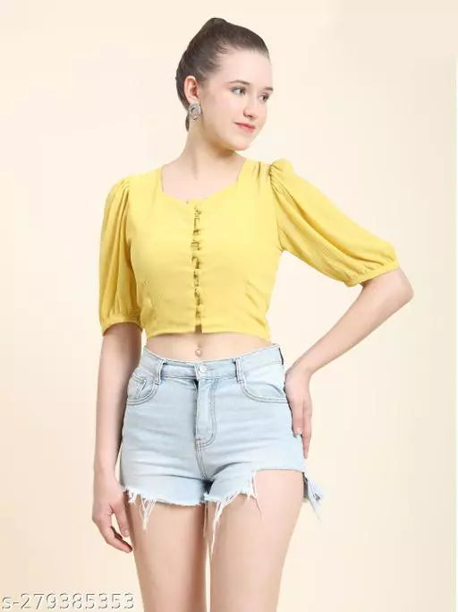 Puff Sleeves Women Crop Top Women Crop Top Western Wear Crop Top Trendy Top For Women
