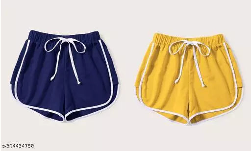 Vivient Women Blue and Mustard Shorts Combo