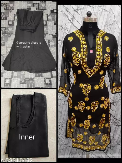 Rose B/S with georgatte sharara and inner Kurta Sets