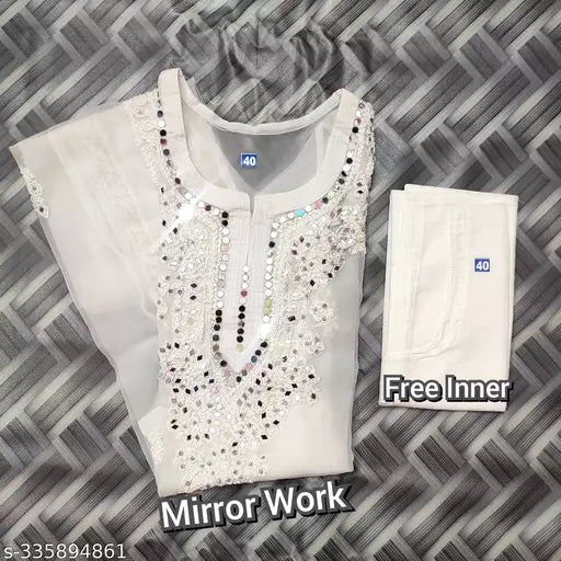georgette long chikankari G/B kurti and inner with mirror work.