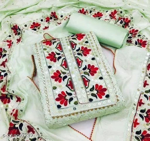 Unstiched Chanderi Cotton Patiala Multiwork Sequence Work Plus Embroidered Work Salwar Suits & Dress Materials