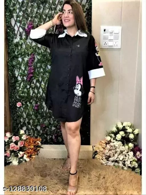 Knee Length Micky Printed Women Shirt