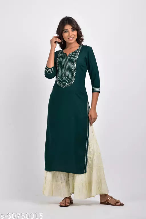 Swasti  Plus Size Women Embroidered Rayon Straight Kurta  Green