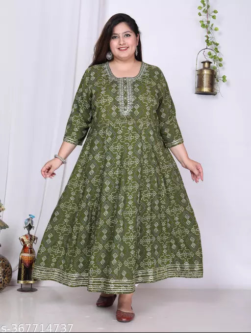 Swasti Plus Size Embroidered Women Bandhani Print Cotton Blend Gown  Ethnic Dress