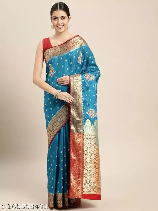 Banarasi Satin Silk Embroidery Saree With Heavy Pallu