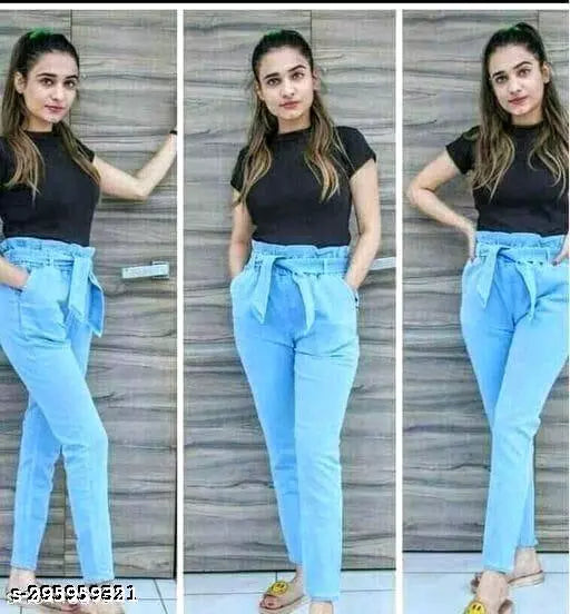 STYLISH DENIM KNOT PANT + KNITTED TOP COMBO