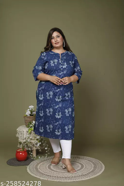 Swasti Plus Size  Women Printed Pure Cotton Straight Kurta