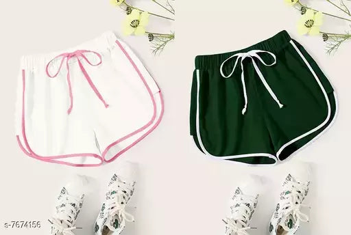 Vivient Women White And Sea Green Shorts Combo